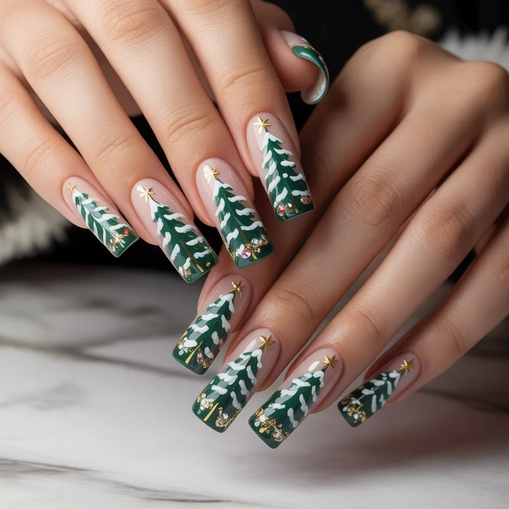 Snowy Tree Scene Nails