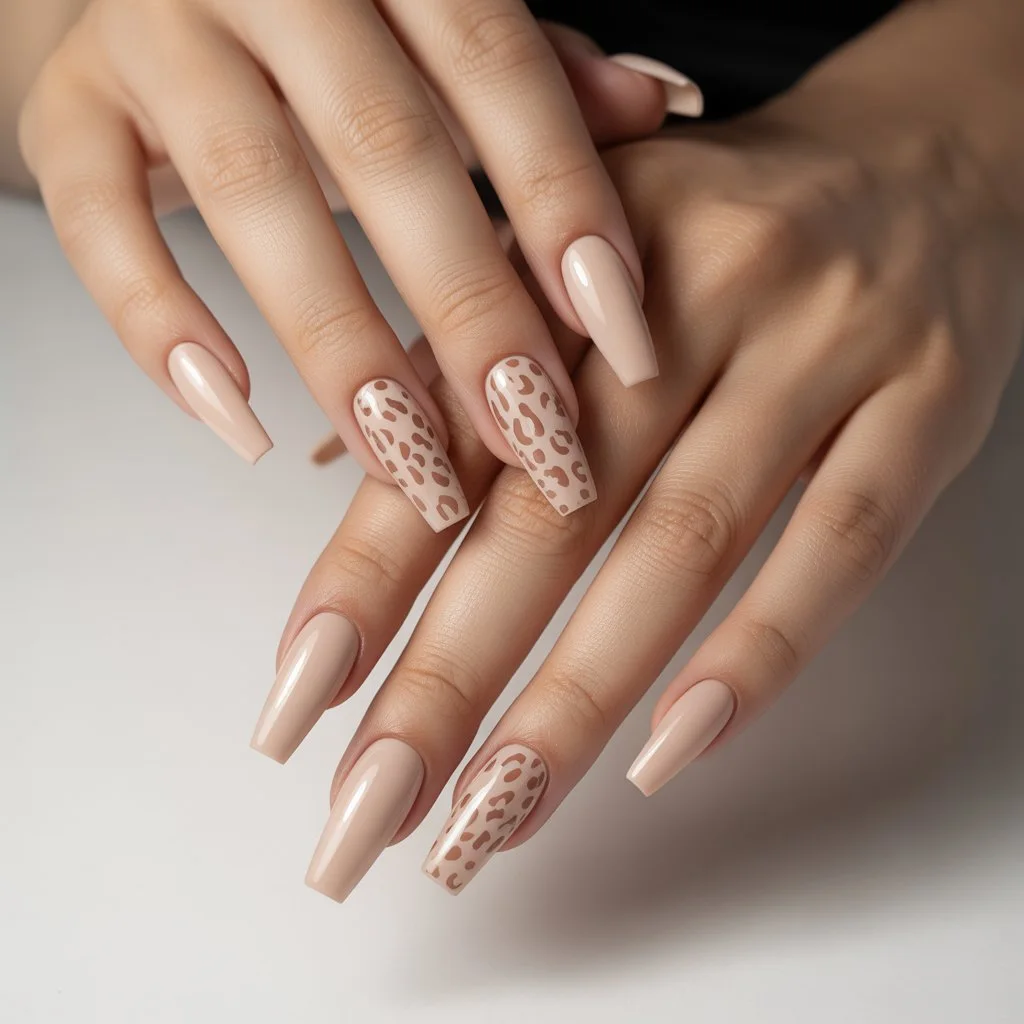 Soft Beige Cheetah Minimal Nails