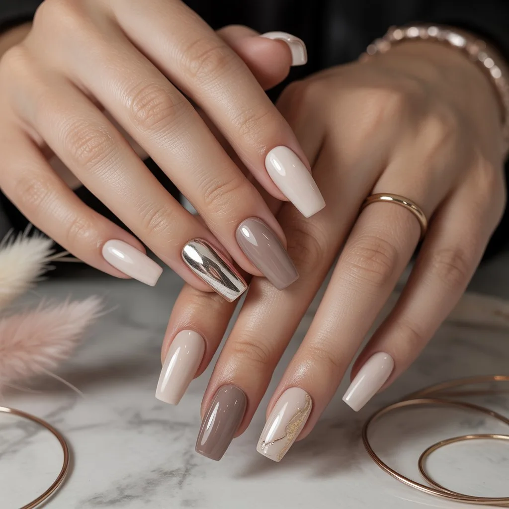 Soft Beige Neutral Gel Nails