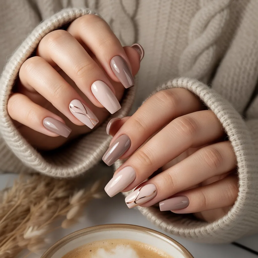 Soft Beige Sweater Matte Nails