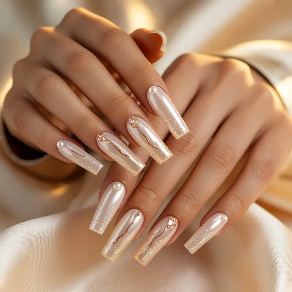 Soft Champagne Gold Glow Nails