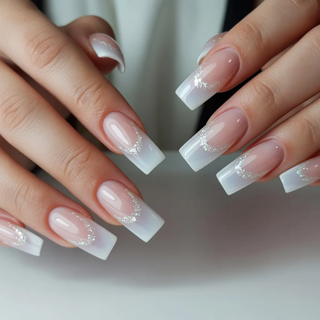 Soft Glitter Arc French Nails