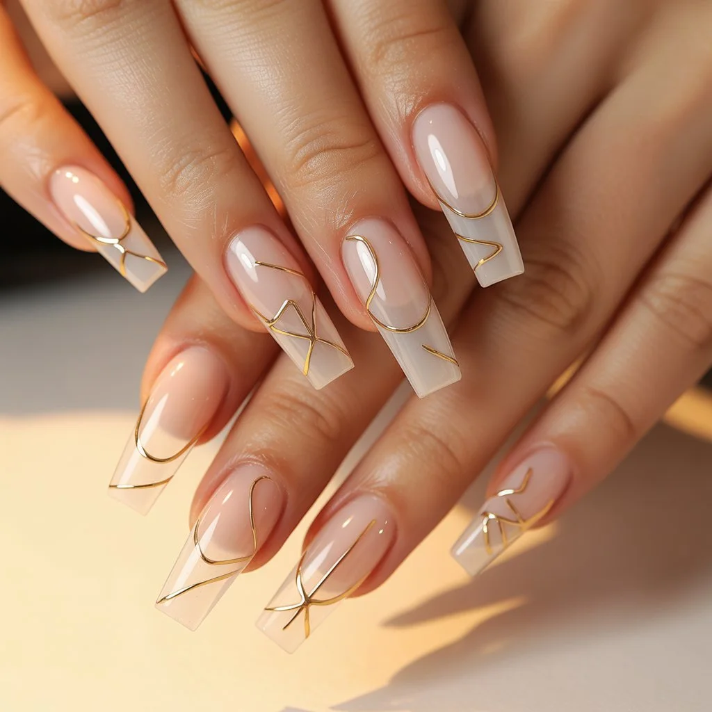 Soft Gold Gel Outline Nails