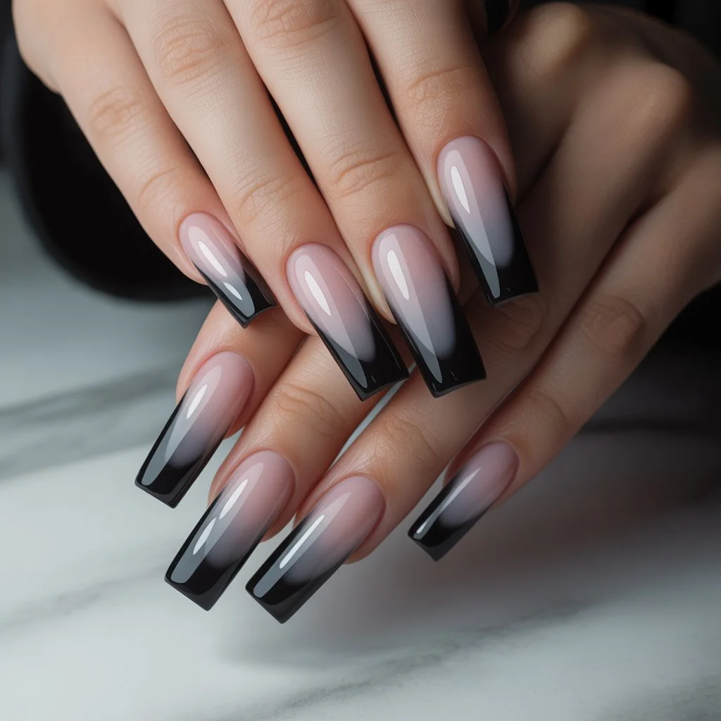 Soft Gradient with Black Tips Nail