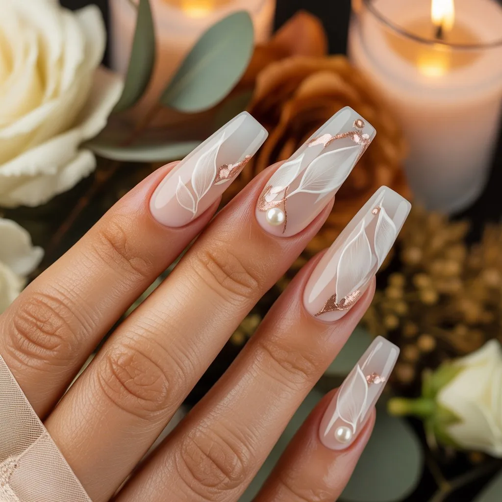 Soft Ivory Petal Veil Nails