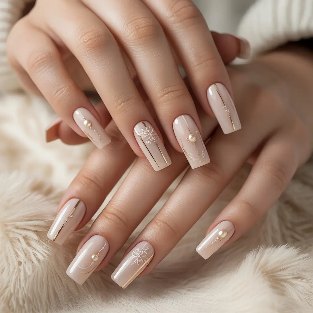 Soft Latte Winter Square Nails