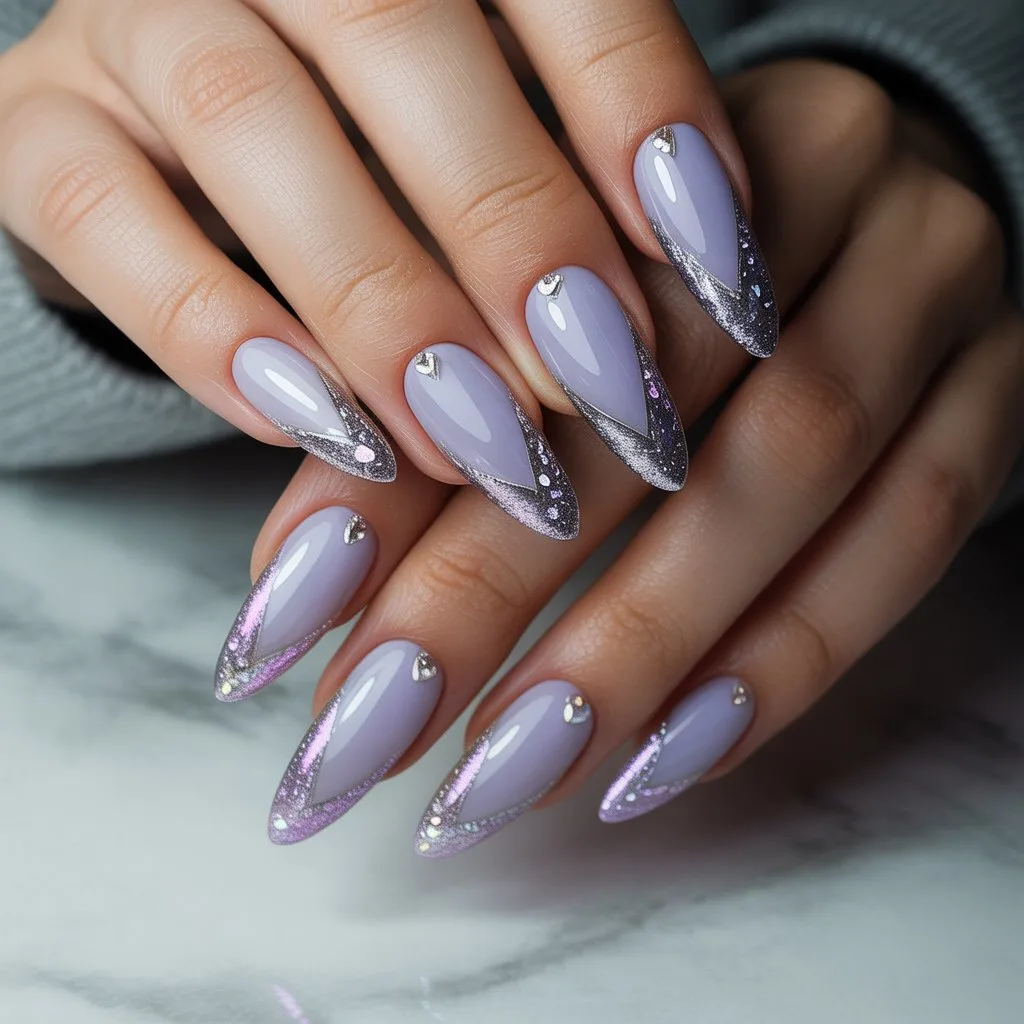 Soft Lavender-Silver Mix Nails