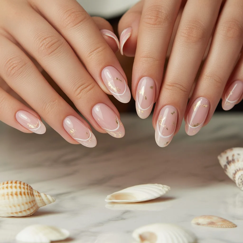 Soft Pink Beach-Glow Almond Nails