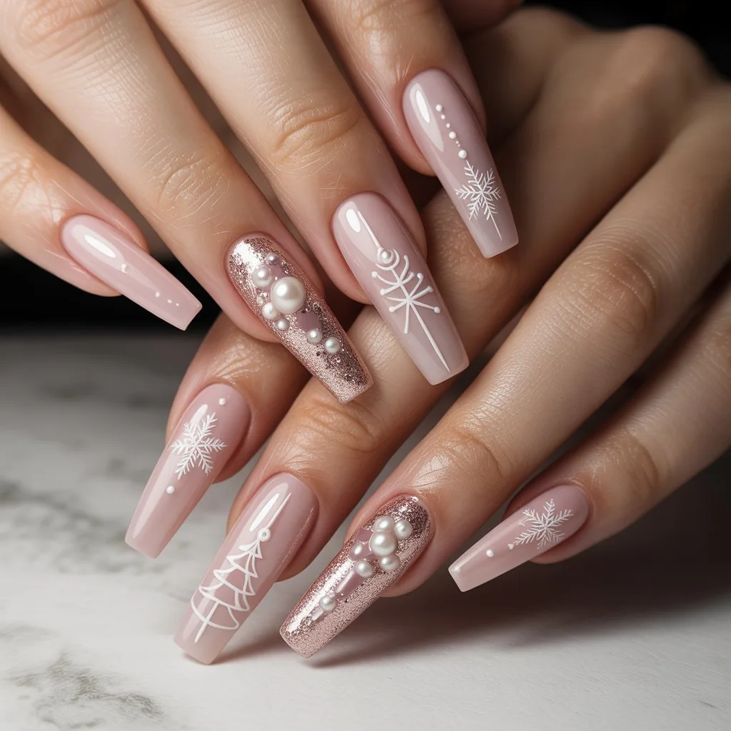 Soft Pink Christmas Nails