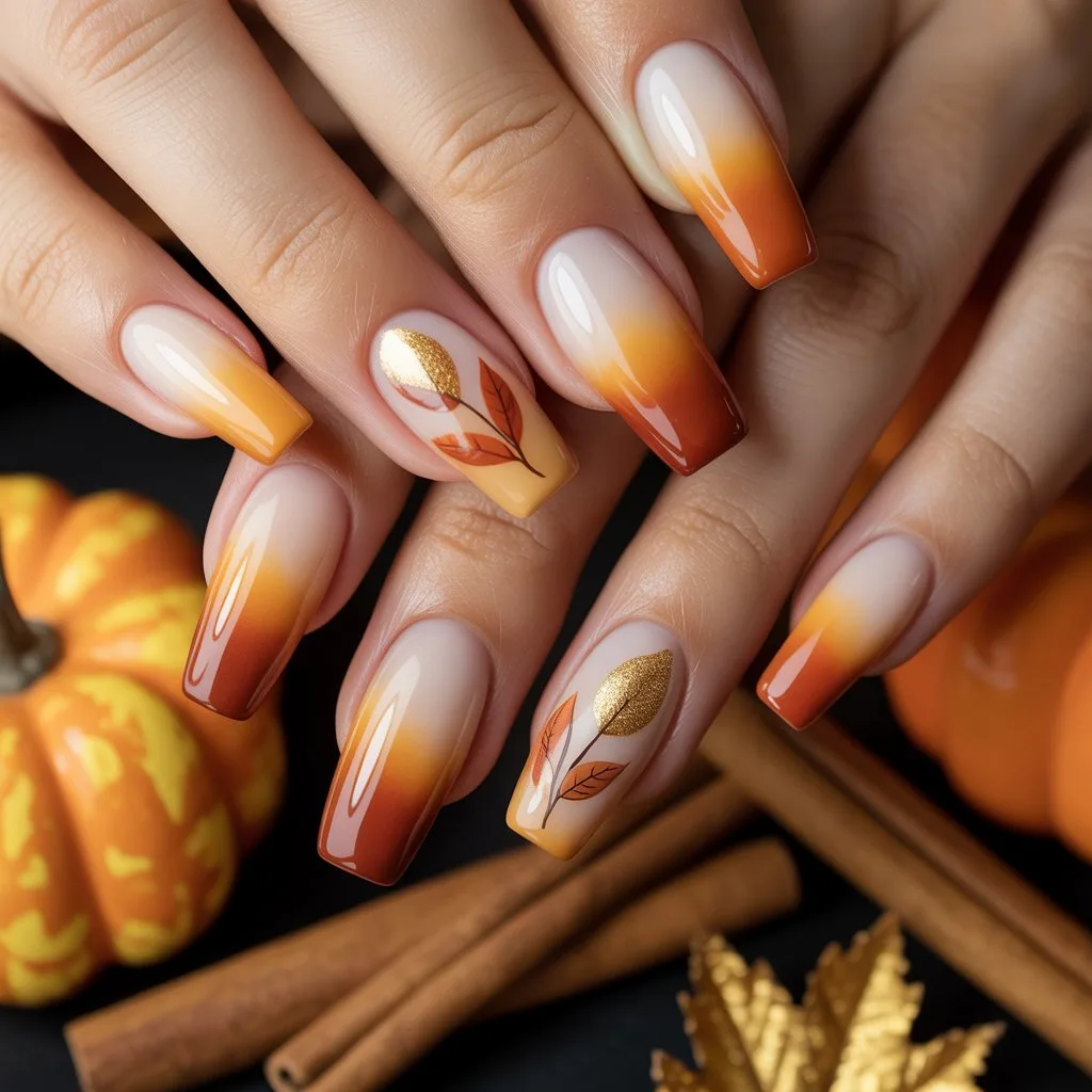 Soft Pumpkin Spice Ombre Nail