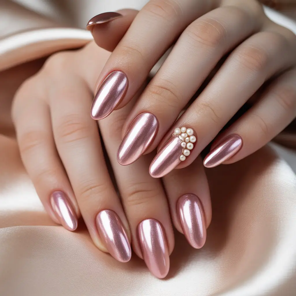 Soft Rose Chrome Nails
