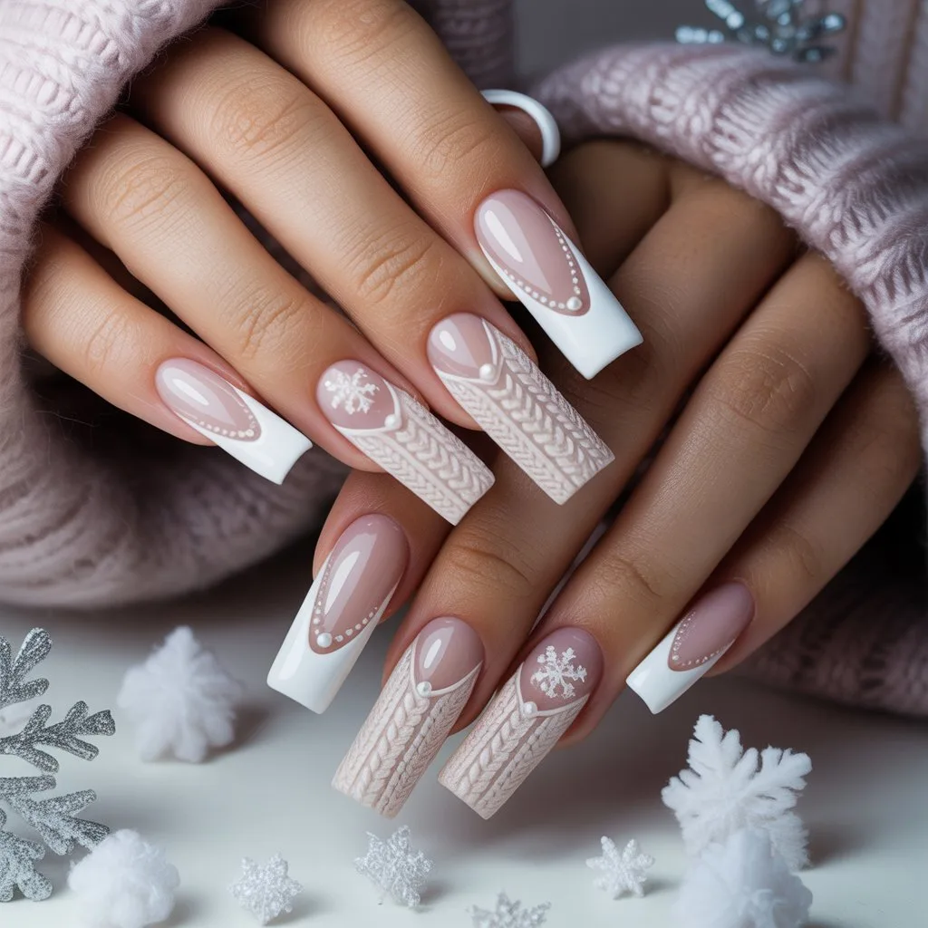 Soft Sweater-Texture French Accent Nails