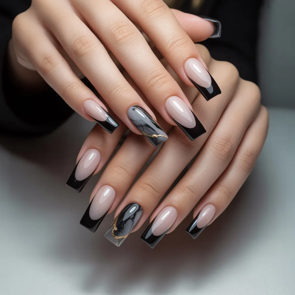 Soft-Tip Black French Nails
