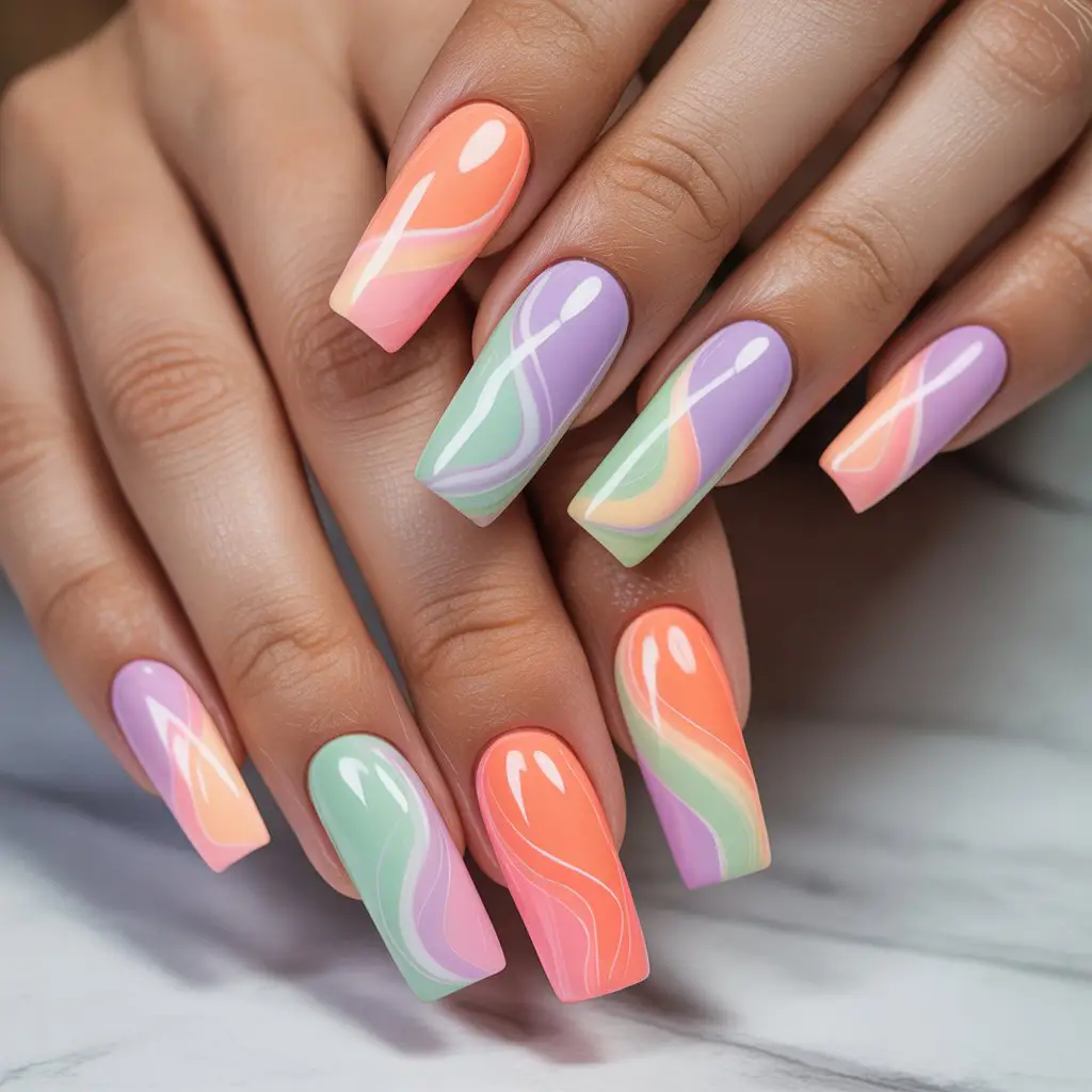 Sorbet Swirl Gradient Nails