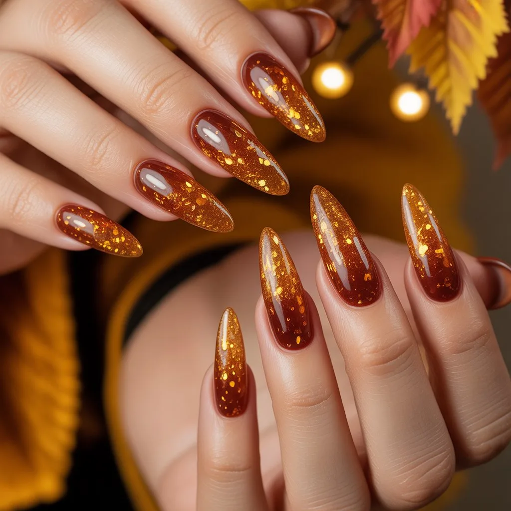 Sparkling Amber Glitter Nails