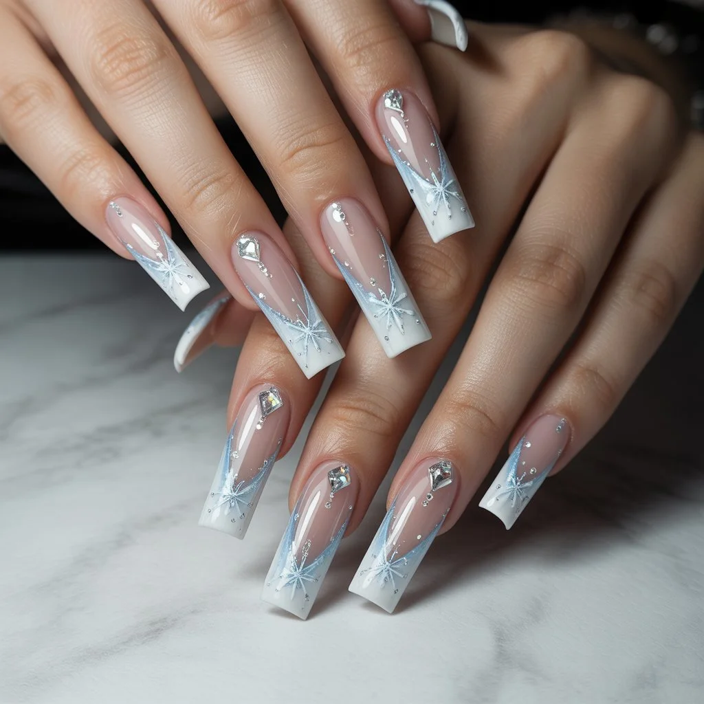 Sparkling Glacier French Tips Nail