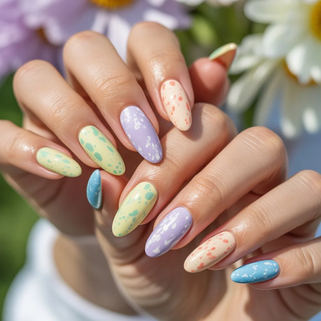 Speckled Egg Pastel Nails