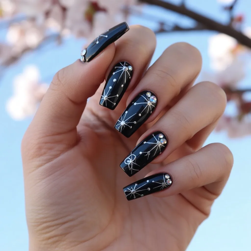 Spring Sky Black Star Nails