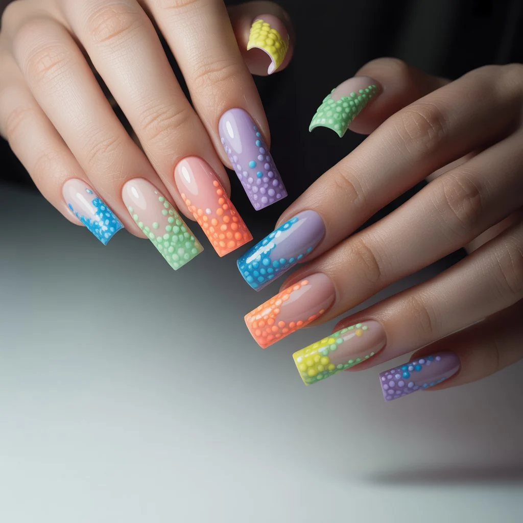 Sprinkled Rainbow Dot Nails