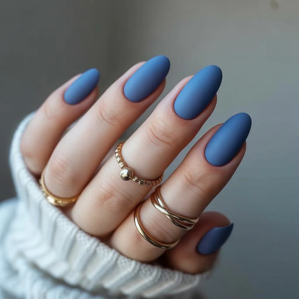 Steel Blue Matte Nails