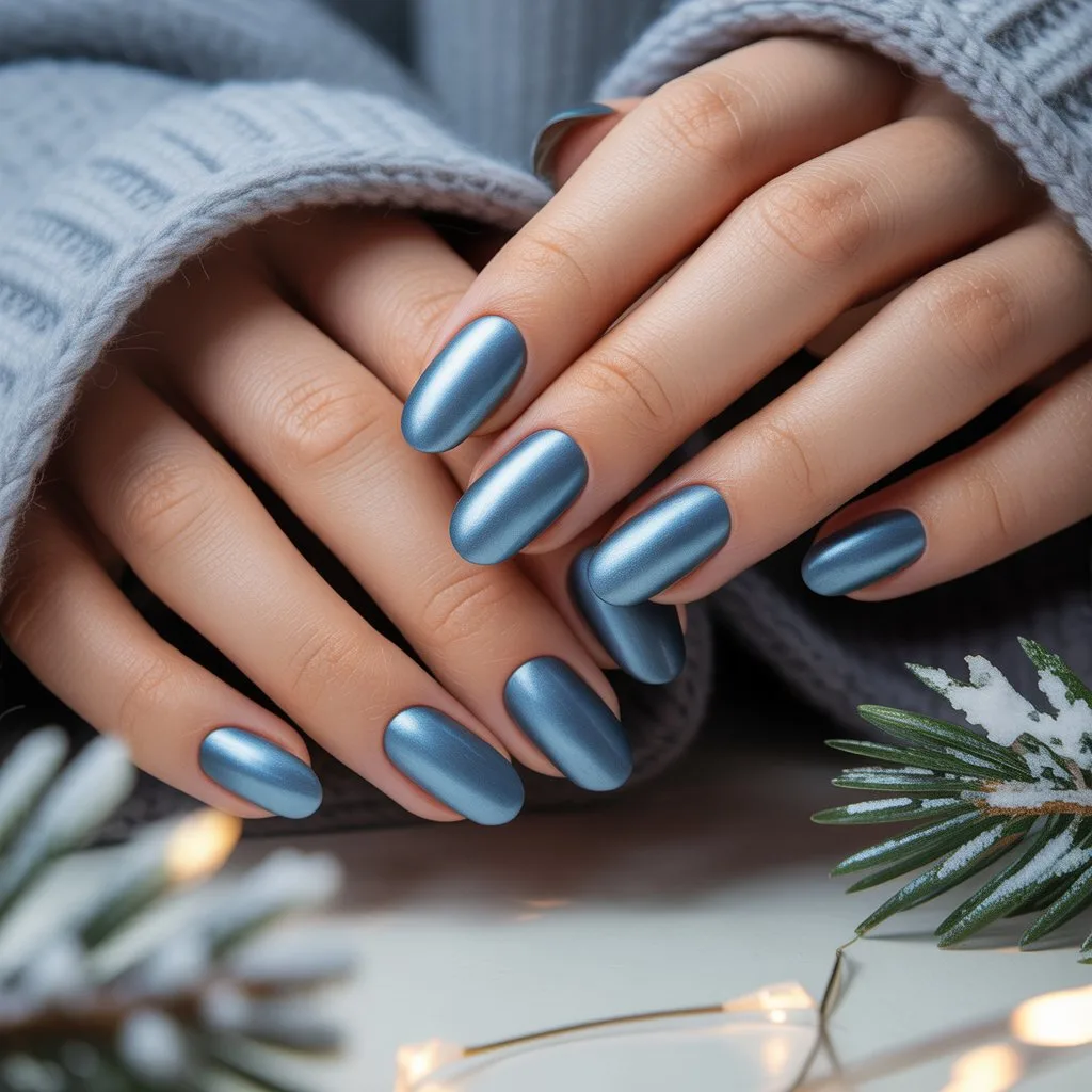 Steel Blue Matte Nails