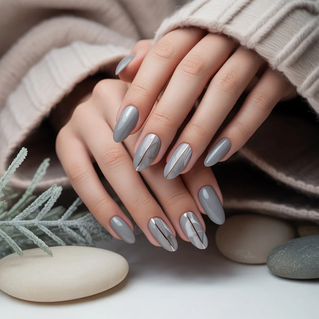 Stone Grey Minimal Nails