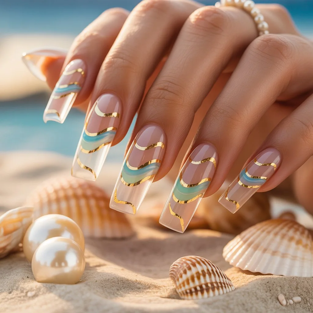 Sunlit Gold Line Nails