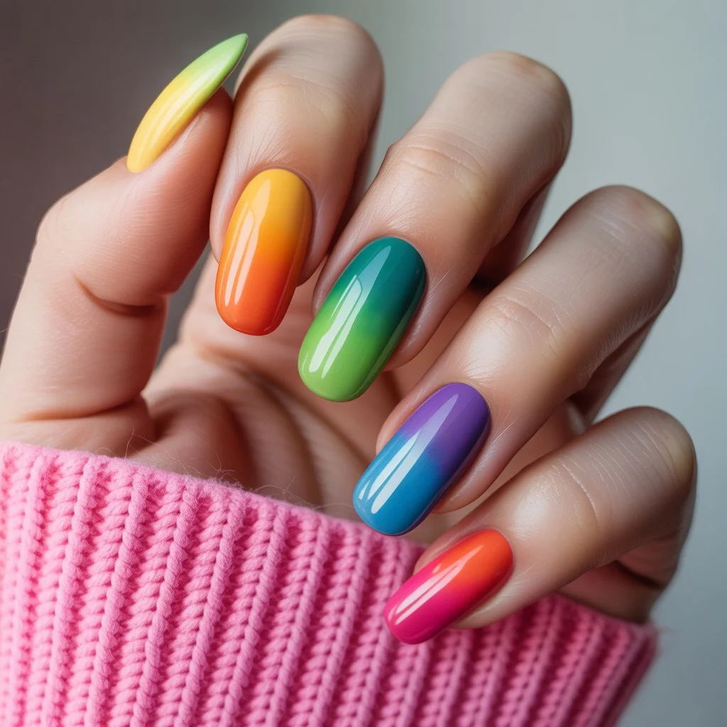Sunset Rainbow Ombre Nails