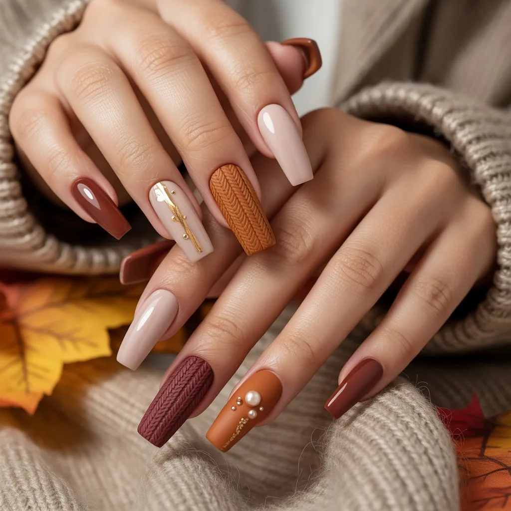 Sweater Texture Accent Nails