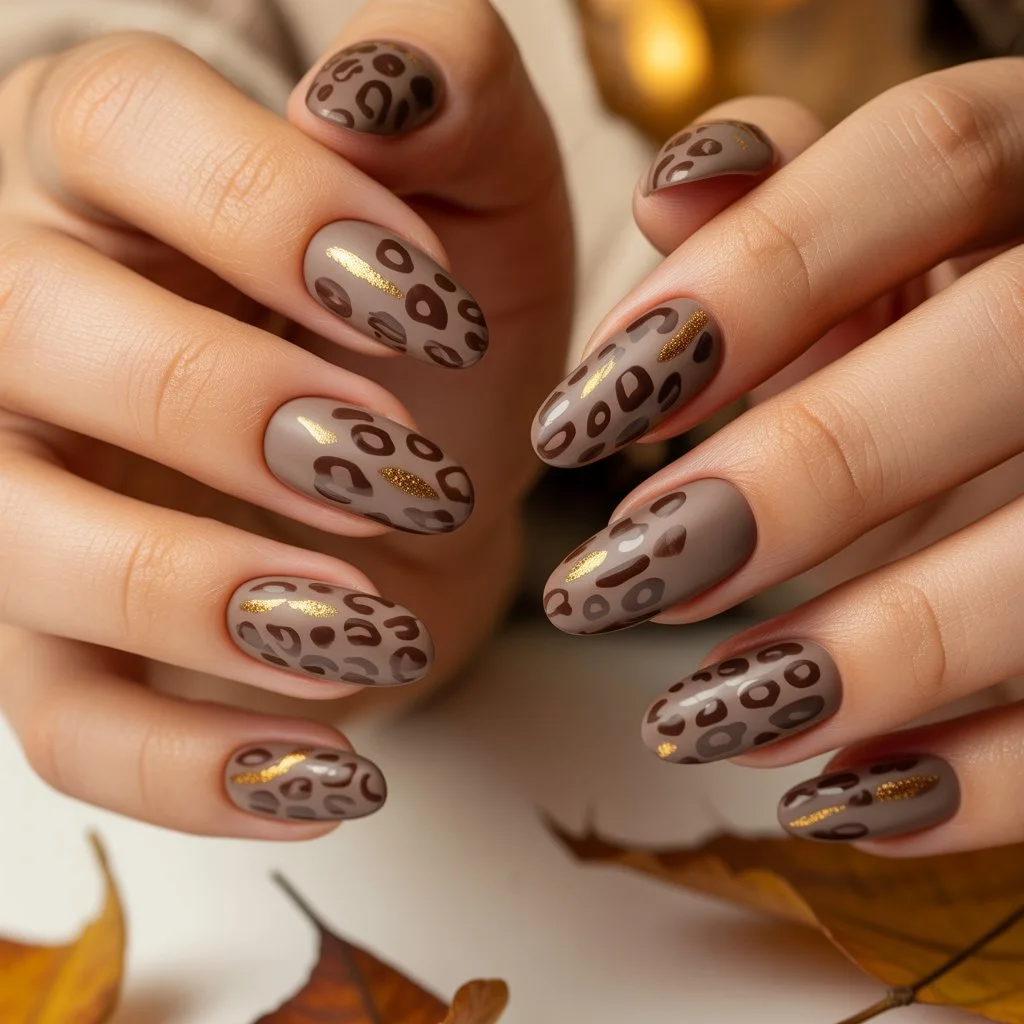Taupe Neutral Cheetah Nails