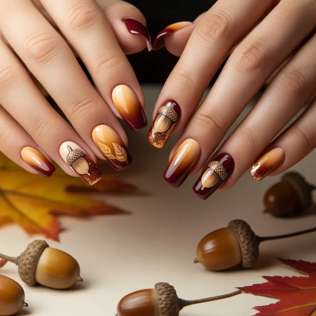 Tiny Acorn Accent Nails
