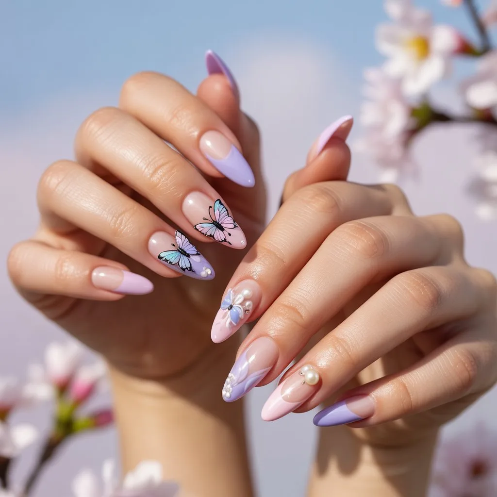 Tiny Butterfly Accent Nails