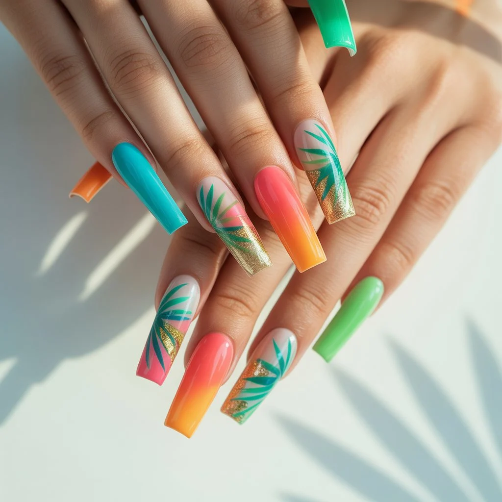 Tropic Palm Accent Gel Nails