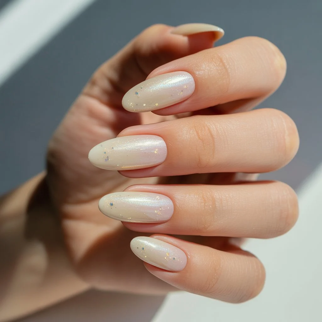 Vanilla-Chrome Almond Spark Nails