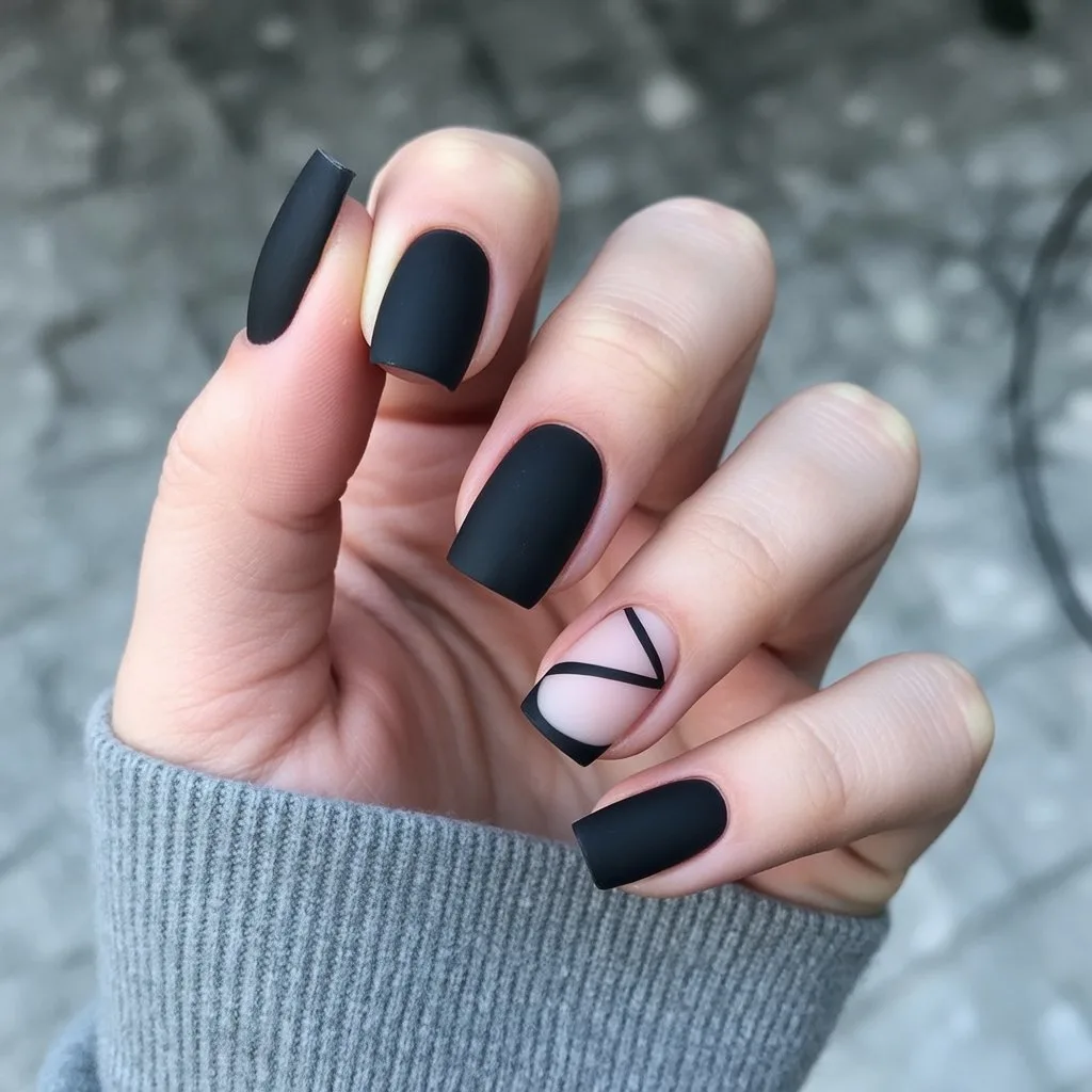 Velvet Black Matte Nails