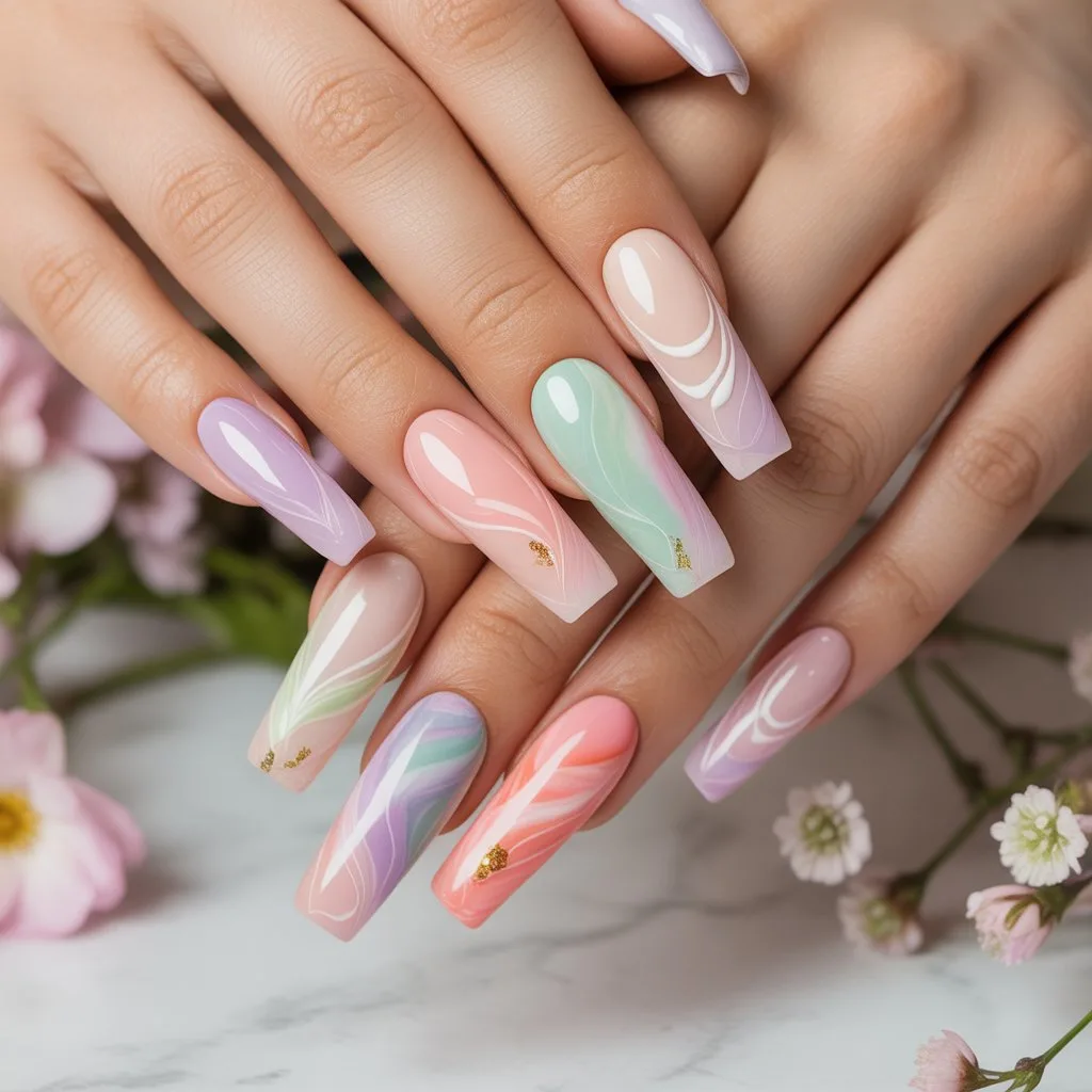 Watercolor Spring Swirl Nails