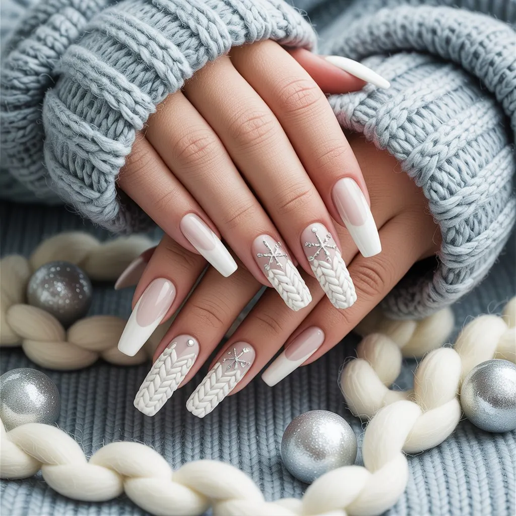 White Knit Sweater Nails