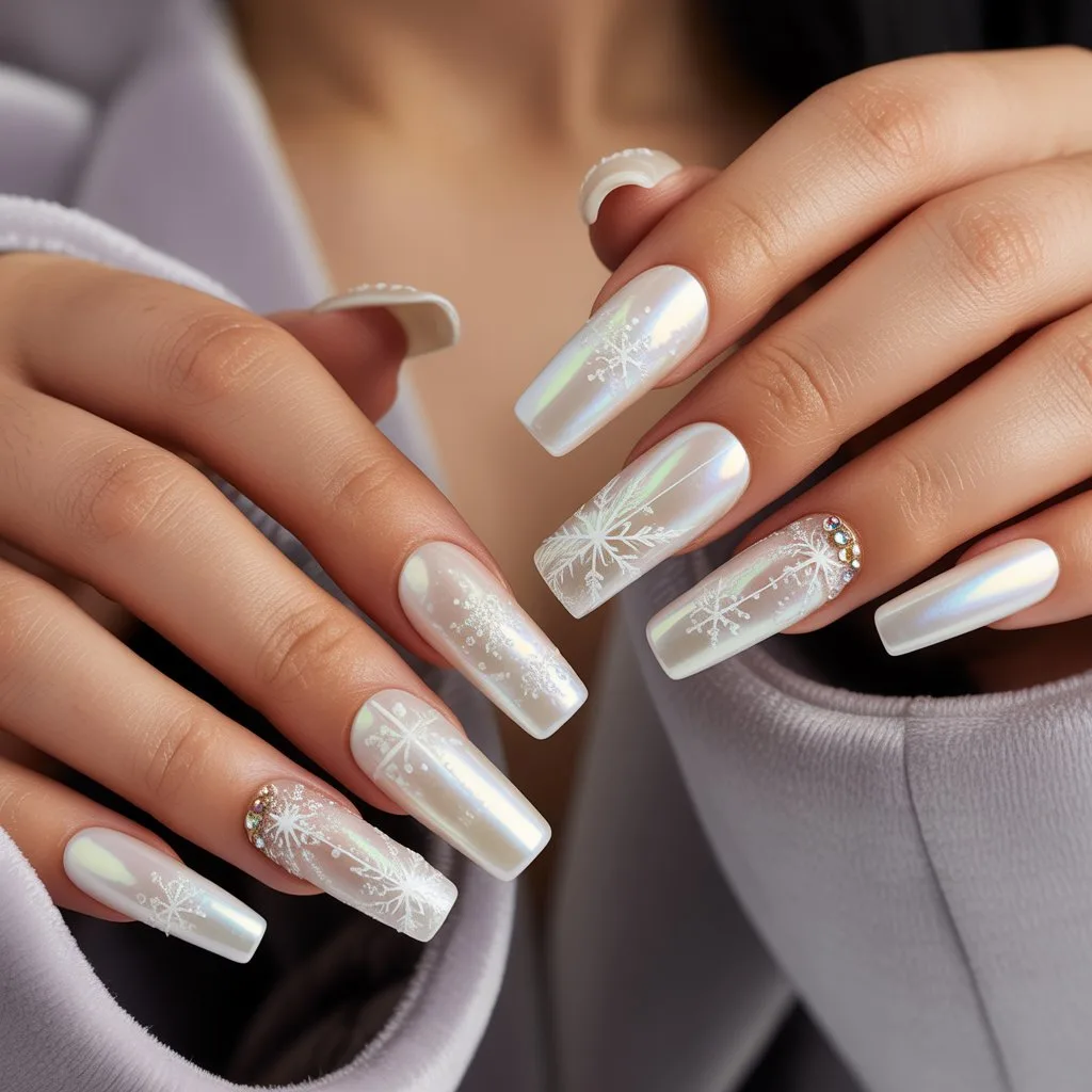 White Pearlescent Snow Nails