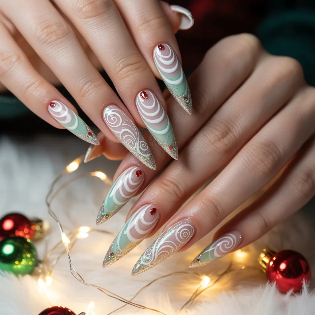 White Peppermint Swirl Nails