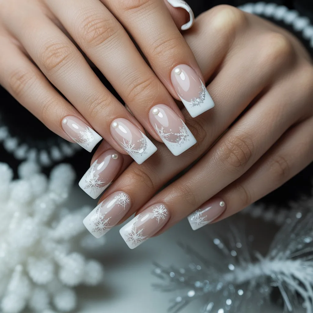 White Snow French Squares Nail