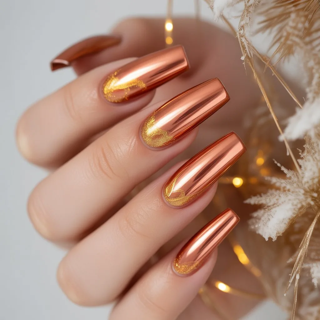 Winter Copper Chrome Nails