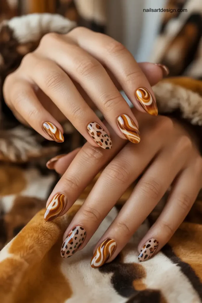 Caramel Swirl Cheetah Nails