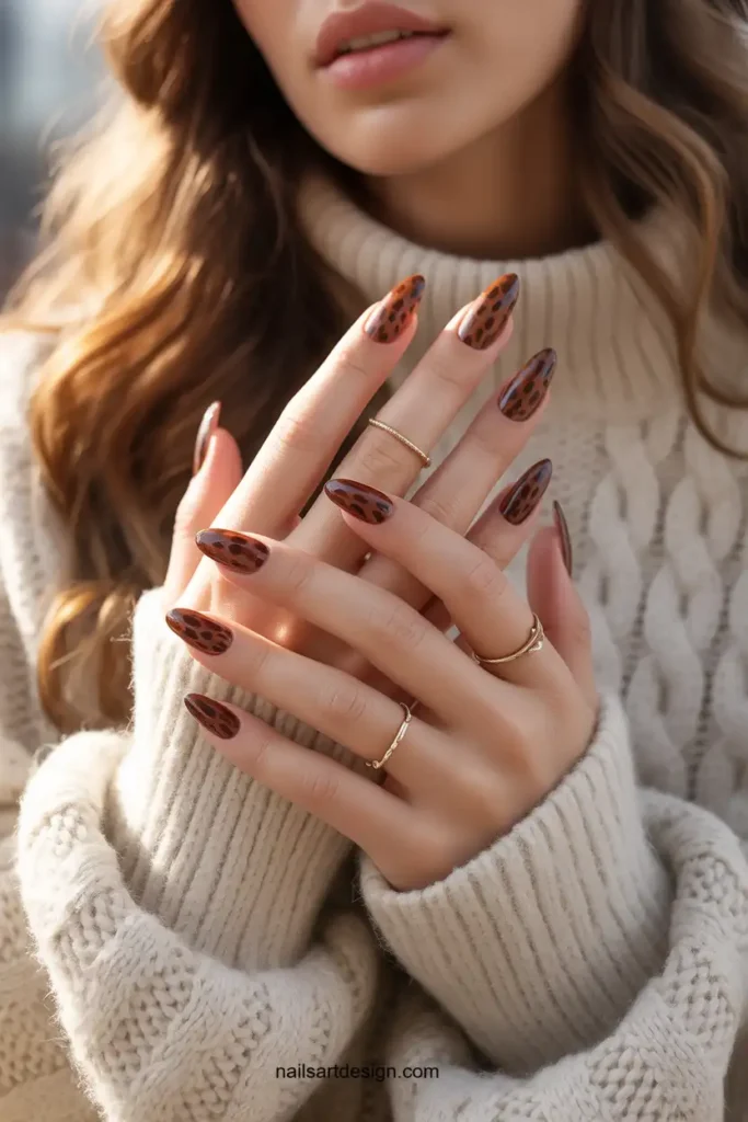 Chocolate Brown Cheetah Nails
