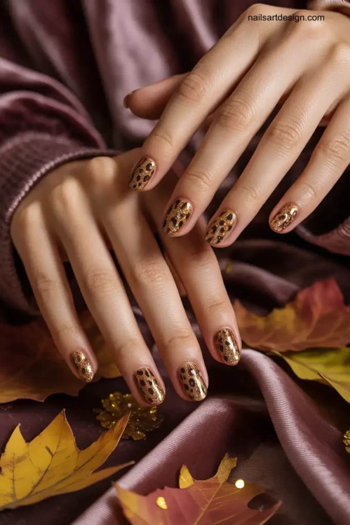 Glitter Autumn Cheetah Nails
