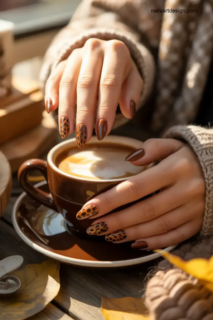 Mocha Latte Cheetah Nails