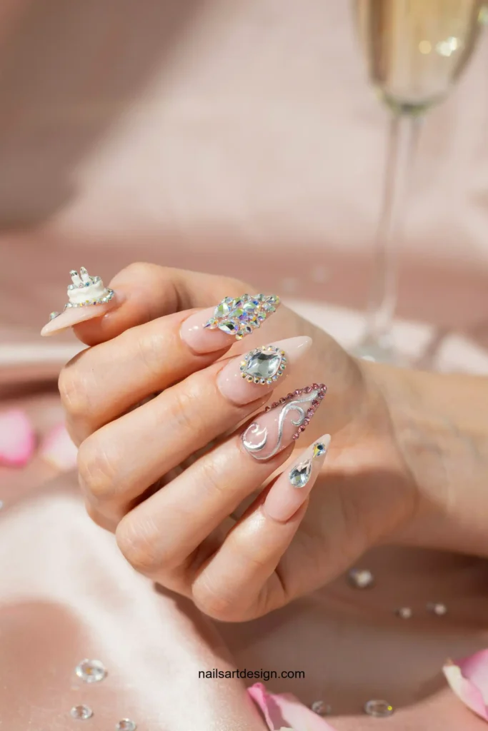 3D Crystal Birthday Nails