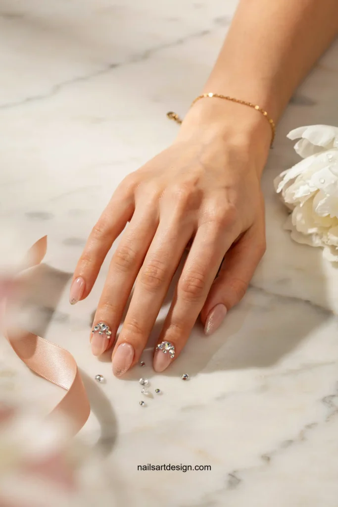Crystal Accent Nude Nails