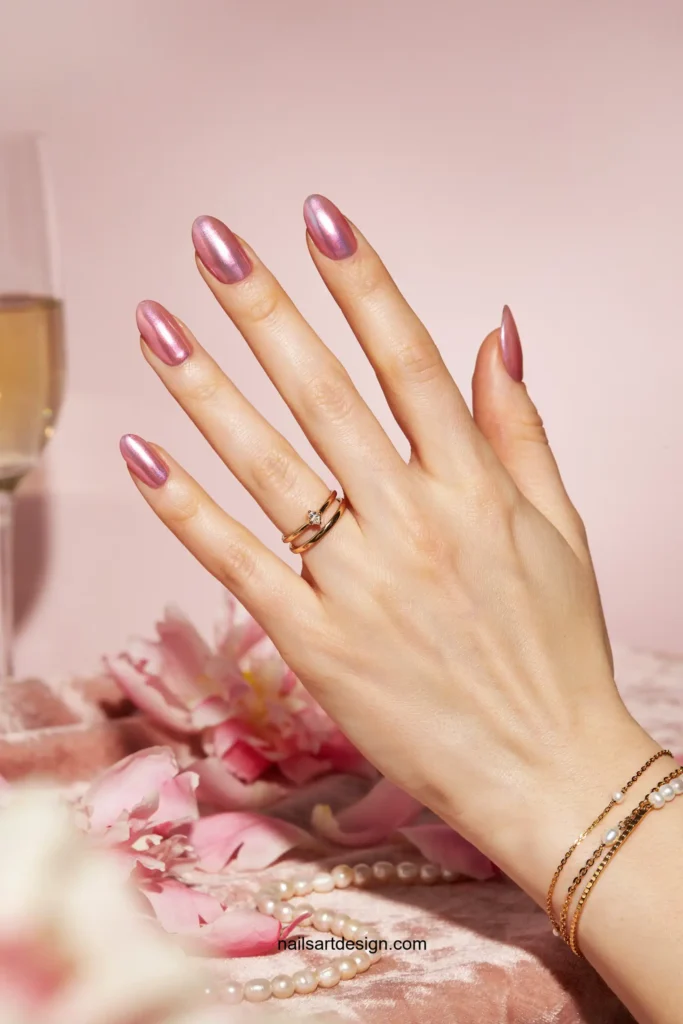 Pink Chrome Princess Nails