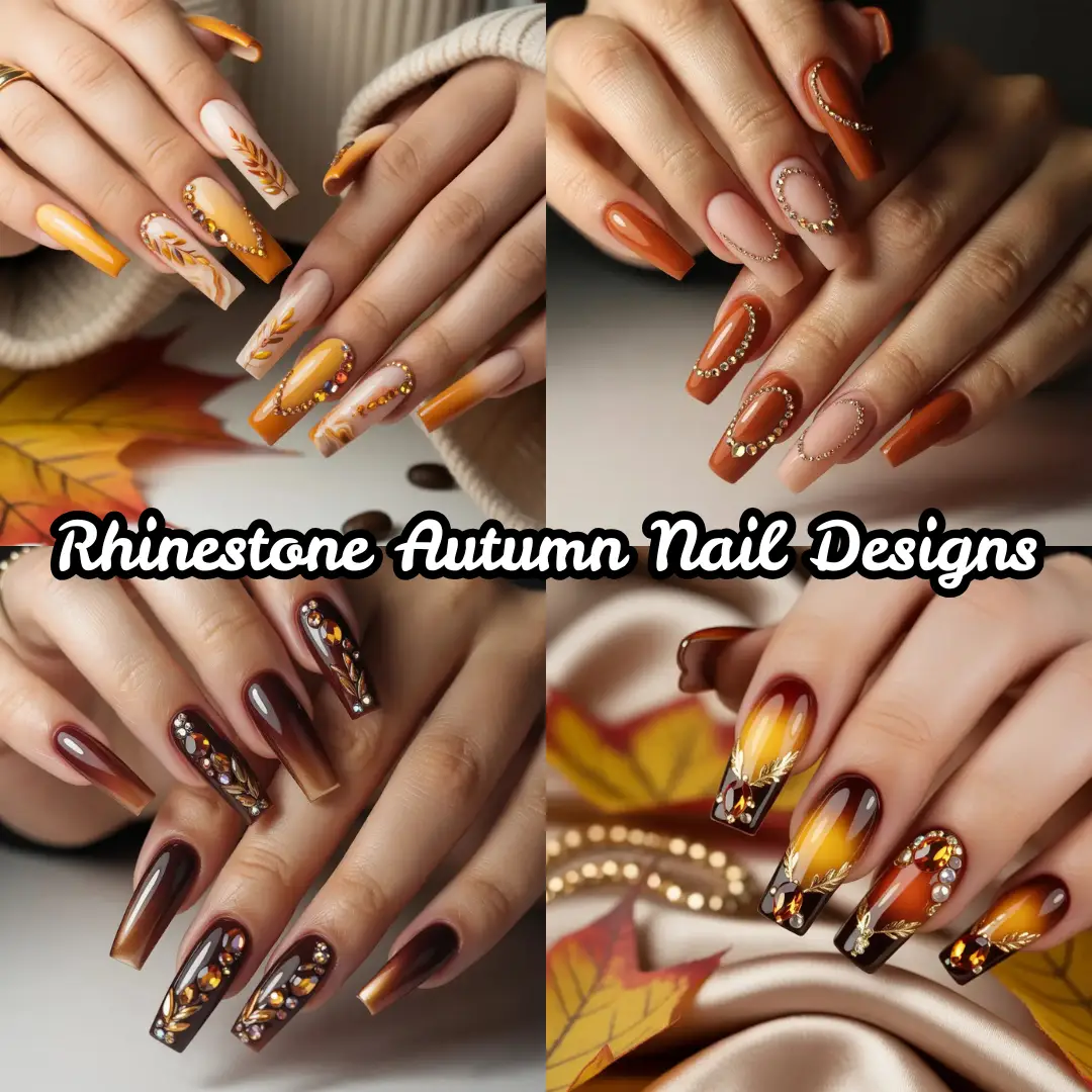 Rhinestone Autumn Nail Designs