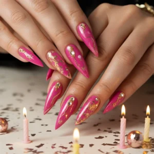 Hot Pink Celebration Nails